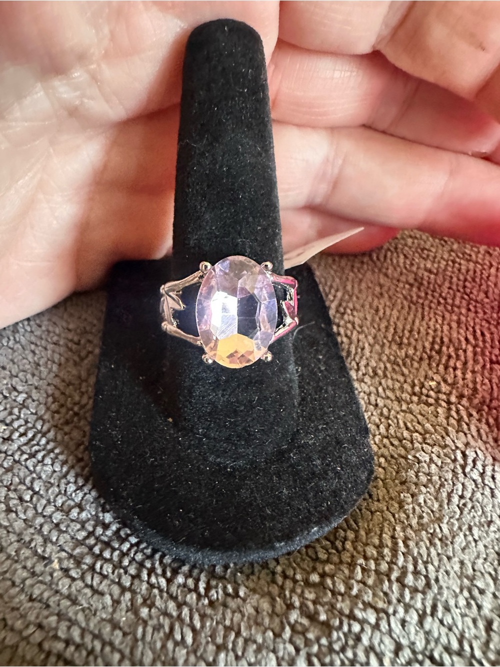 Pink Rose Silver-Tone Oval Pink Crystal Ring
